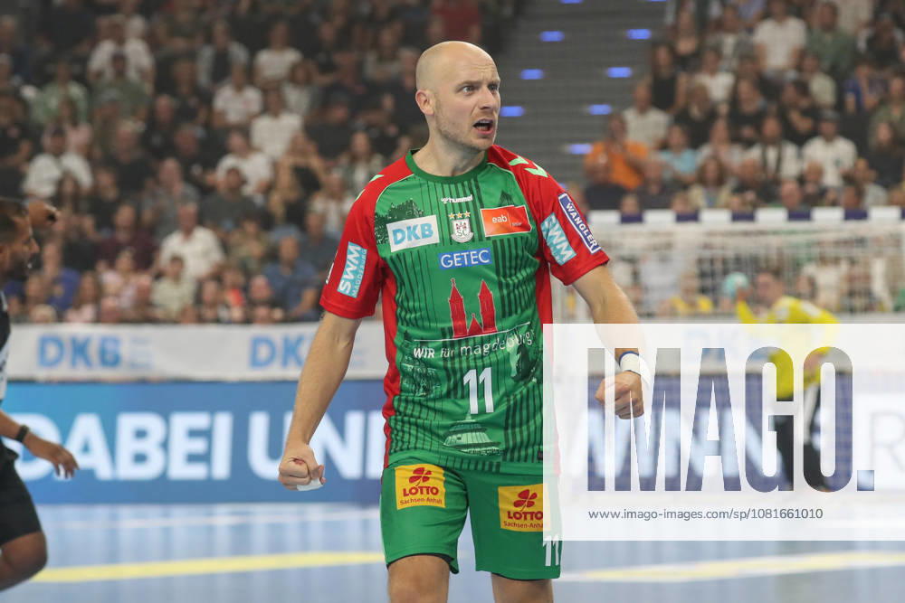 Handball, Rexel Supercup 2026, SC Magdeburg - Füchse Berlin, v.l. Daniel Pettersson (Magdeburg, 11) Jubel, Torjubel, jubelt ueber das Tor, celebrate the goal, celebration München