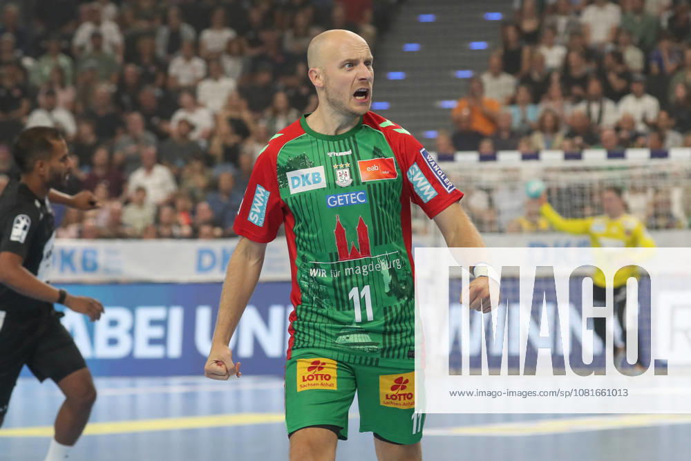 Handball, Rexel Supercup 2026, SC Magdeburg - Füchse Berlin, v.l. Daniel Pettersson (Magdeburg, 11) Jubel, Torjubel, jubelt ueber das Tor, celebrate the goal, celebration München