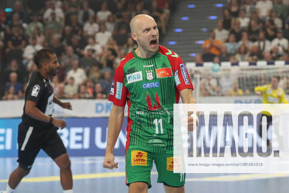 Handball, Rexel Supercup 2026, SC Magdeburg - Füchse Berlin, v.l. Daniel Pettersson (Magdeburg, 11) Jubel, Torjubel, jubelt ueber das Tor, celebrate the goal, celebration München