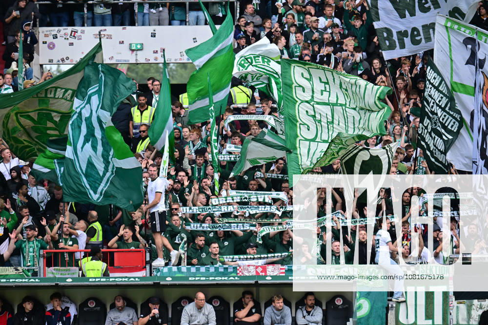 GER Fußball, Männer,DFB Pokal, 1.Runde Saison 2026 2027, Hamburg, Lüneburger SK vs Werder Bremen Feature die Fans aus Bremen DFB DFL regulations prohibit any use of photographs as image sequences and or quasi-video) Hamburg Millerntorstadion Hamburg Deutschland