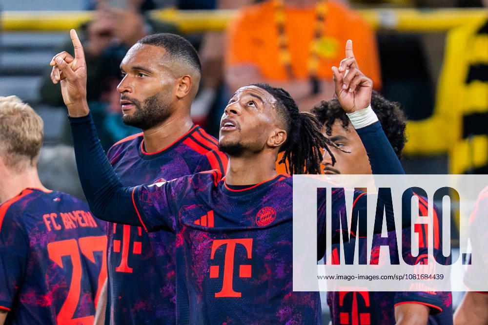 Supercup, Deutschland, Borussia Dortmund vs. FC Bayern München, 22.08.2026 im Signal Iduna Park Tor und Jubel zum 0:2 durch Michael Olise Jubel mit Harry Kane Joshua Kimmich Jonathan Tah Nathaniel Brown Aleksandar Pavlovic