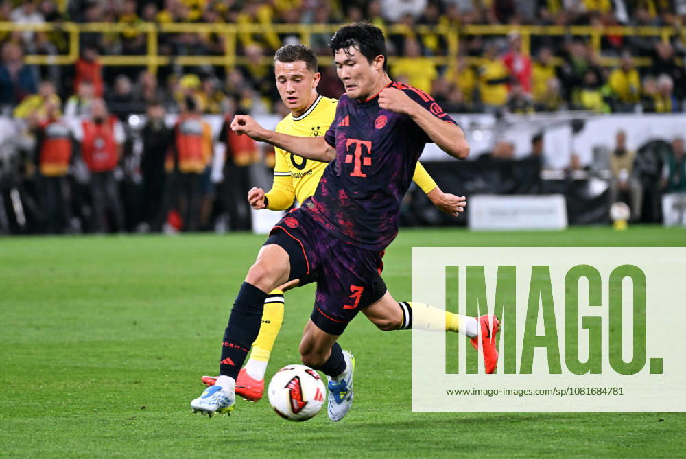 Dortmund, Germany, 1. Bundesliga, Supercup, Signal Iduna Park Dortmund, Bor. Dortmund vs FC Bayern München; Minjae Kim (FCB), Konstantinos Karetsas (BVB). Action