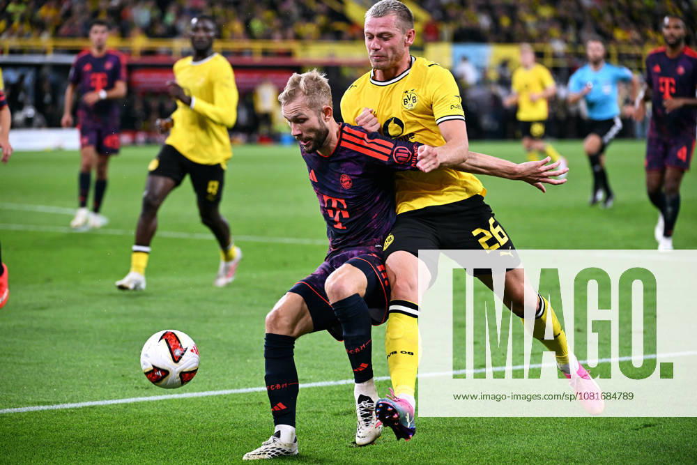 Dortmund, Germany, 1. Bundesliga, Supercup, Signal Iduna Park Dortmund, Bor. Dortmund vs FC Bayern München; Konrad Laimer (FCB), Julian Ryerson (BVB). Action