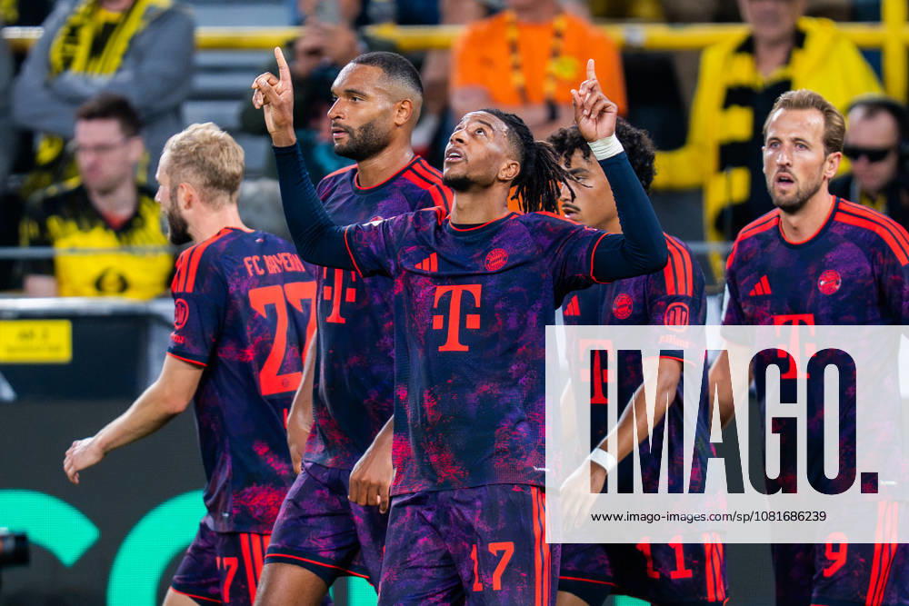 Supercup, Deutschland, Borussia Dortmund vs. FC Bayern München, 22.08.2026 im Signal Iduna Park Tor und Jubel zum 0:2 durch Michael Olise Jubel mit Harry Kane Joshua Kimmich Jonathan Tah Nathaniel Brown Aleksandar Pavlovic