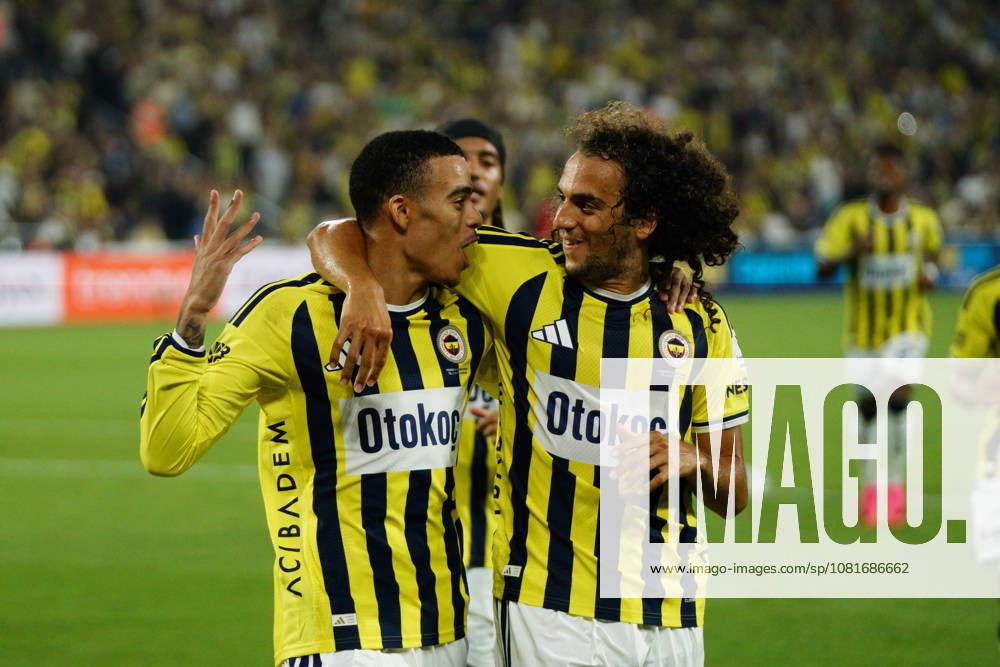 Mason Greenwood (C-L) and Matteo Guendouzi (C-R) of Fenerbahce celebrates after scores a goal during the Turkish Super League 2026 27 match between Fenerbahce and Konyaspor at the Chobani Stadium, Fenerbahce Sukru Saracoglu Sports Complex in Istanbul, Turkey, on August 22, 2026. Kadikoy Turkey - ZUMAu194 20260822_zip_u194_013