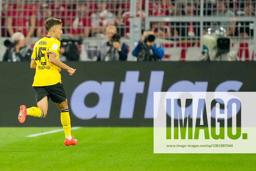 Giannis Konstantelias (Borussia Dortmund) looks on during the Franz Beckenbauer Supercup match between Borussia Dortmund and FC Bayern Muenchen at Signal Iduna Park on August 22, 2026 in Dortmund, Germany. (Photo by Alex Gottschalk DeFodi Images) -