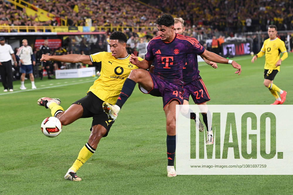 Jobe BELLINGHAM (DO) gegen Aleksandar PAVLOVIC (M) Aktion, Zweikampf, Fussball DFL Franz Beckenbauer Supercup 2026 Borussia Dortmund - FC Bayern Muenchen am 22.08.2026 in Dortmund Deutschland. DFL regulations prohibit any use of photographs as image sequences and or quasi-video Â