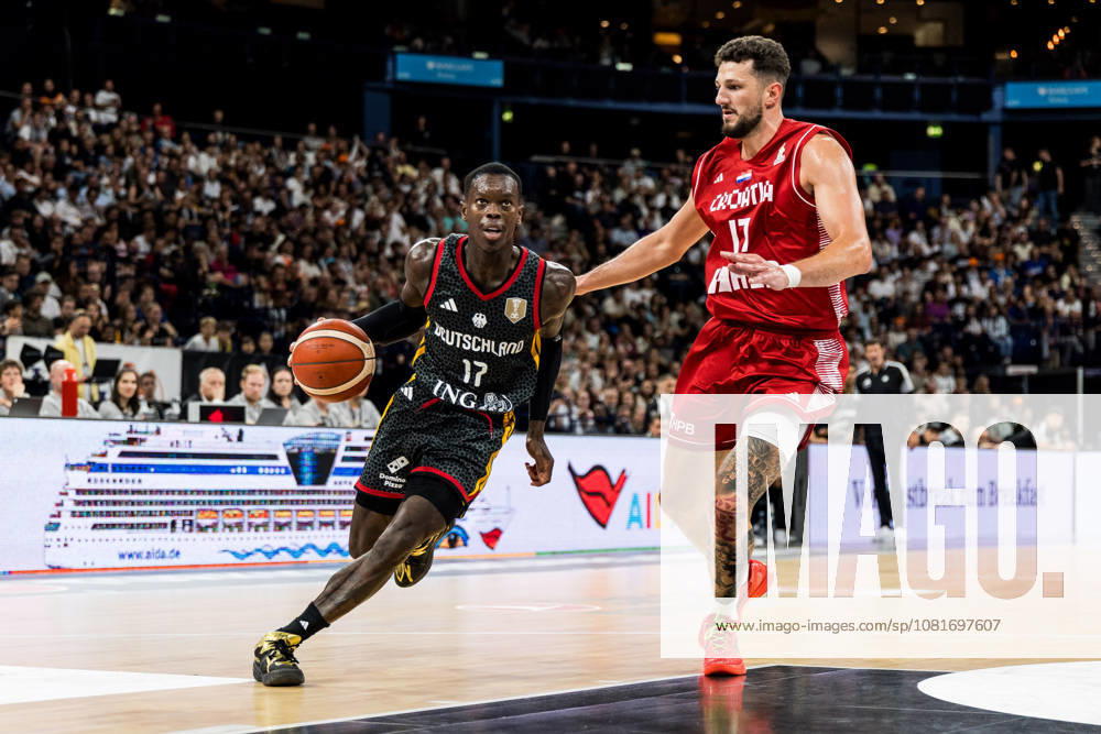 Dennis Schroeder (Schröder, Schroder, Germany, 17) controls the ball against Karlo Matkovic (Croatia, 17) during the Turkish Airlines Basketball Supercup final match between Germany vs. Croatia at Barclays Arena on August 22, 2026 in Hamburg, Germany. Hamburg Germany