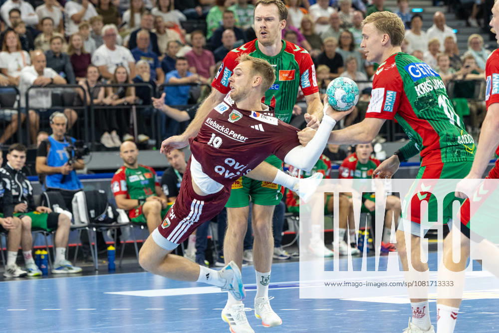 Shot on goal by Mathias Gidsel (Füchse Berlin, 19), SC Magdeburg vs. Füchse Berlin, Handball, HBL, REXEL SUPER CUP, 2026, 22.08.2026 Munich SAP Garden Germany