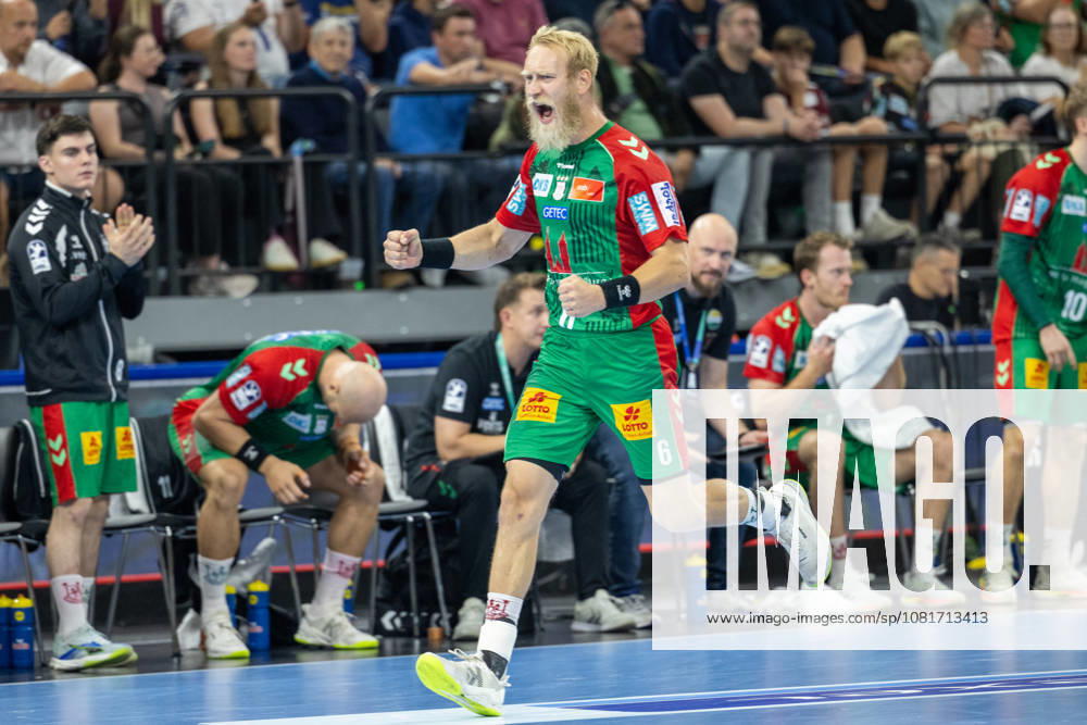 Jubel, Celebration, Freude, Emotion, Feier Matthias Musche (SC Magdeburg, 06), SC Magdeburg vs. Füchse Berlin, Handball, HBL, REXEL SUPER CUP, 2026, 22.08.2026 Munich SAP Garden Germany