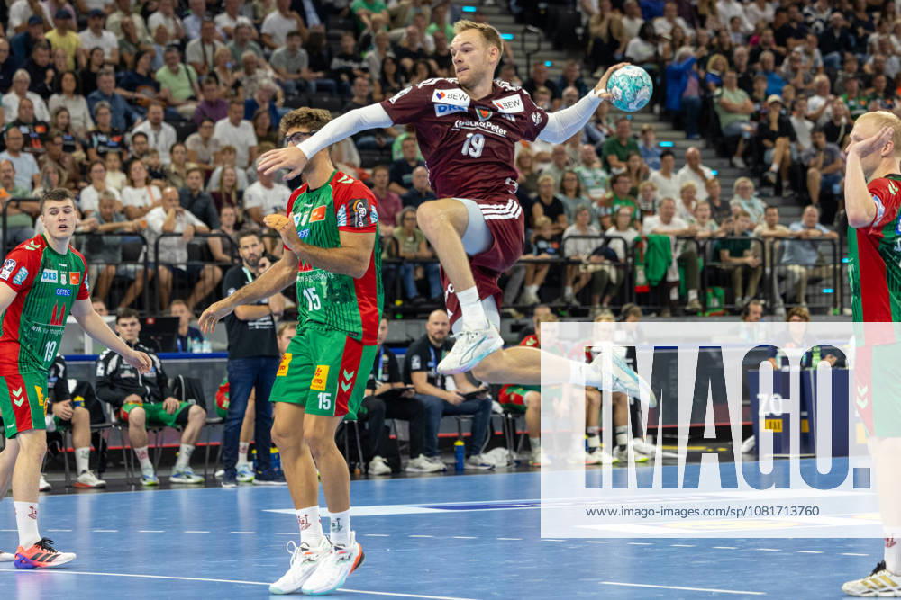 Shot on goal by Mathias Gidsel (Füchse Berlin, 19), SC Magdeburg vs. Füchse Berlin, Handball, HBL, REXEL SUPER CUP, 2026, 22.08.2026 Munich SAP Garden Germany