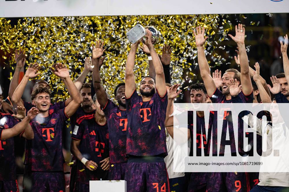 Ismael Saibari 34 (FC Bayern Muenchen) mit Pokal, Borussia Dortmund vs. FC Bayern Muenchen, Fussball, Franz Beckenbauer Supercup, 22.08.2026 DFB regulations prohibit any use of photographs as image sequences and or quasi-video Dortmund Nordrhein-Westfalen Deutschland