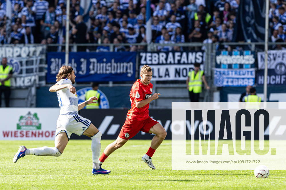 DFB-Pokal, 2026 2027, 1. Runde: MSV Duisburg - SV 07 Elversberg; 22.08.2026 Joshua Bitter (MSV Duisburg, 29), Lasse Günther (SV 07 Elversberg, 21) DFB-Pokal, 2026 2027, 1. Runde: MSV Duisburg - SV 07 Elversberg; Schauinsland-Reisen-Arena, Duisburg; 22.08.2026 DFB regulations prohibit any use of photographs as image sequences and or quasi video.