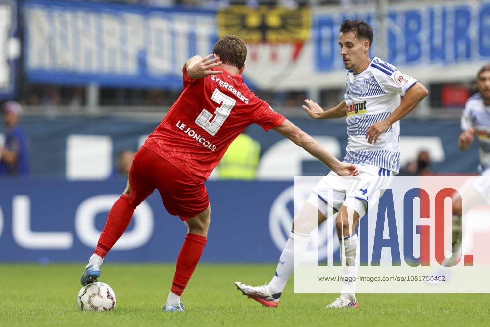 Florian Le Joncour (SV 07 Elversberg) und Conor Noss (MSV Duisburg) im Zweikampf waehrend des Spiels der 1. Runde des DFB-Pokal zwischen MSV Duisburg und SV 07 Elversberg, Schauinsland-Reisen-Arena am 22. August 2026 in Duisburg, Deutschland. (Foto von Oliver Kaelke DeFodi Images) +++ Florian Le Joncour (SV 07 Elversberg) und Conor Noss (MSV Duisburg) battle for the ball during the 1st round match of the DFB-Pokal between MSV Duisburg and SV 07 Elversberg at Schauinsland-Reisen-Arena on August 22, 2026 in Duisburg, Germany. (Photo by Oliver Kaelke DeFodi Images) DFB DFL REGULATIONS PROHIBIT ANY USE OF PHOTOGRAPHS AS IMAGE SEQUENCES AND OR QUASI-VIDEO. (Photo by Oliver Kaelke DeFodi Images) -