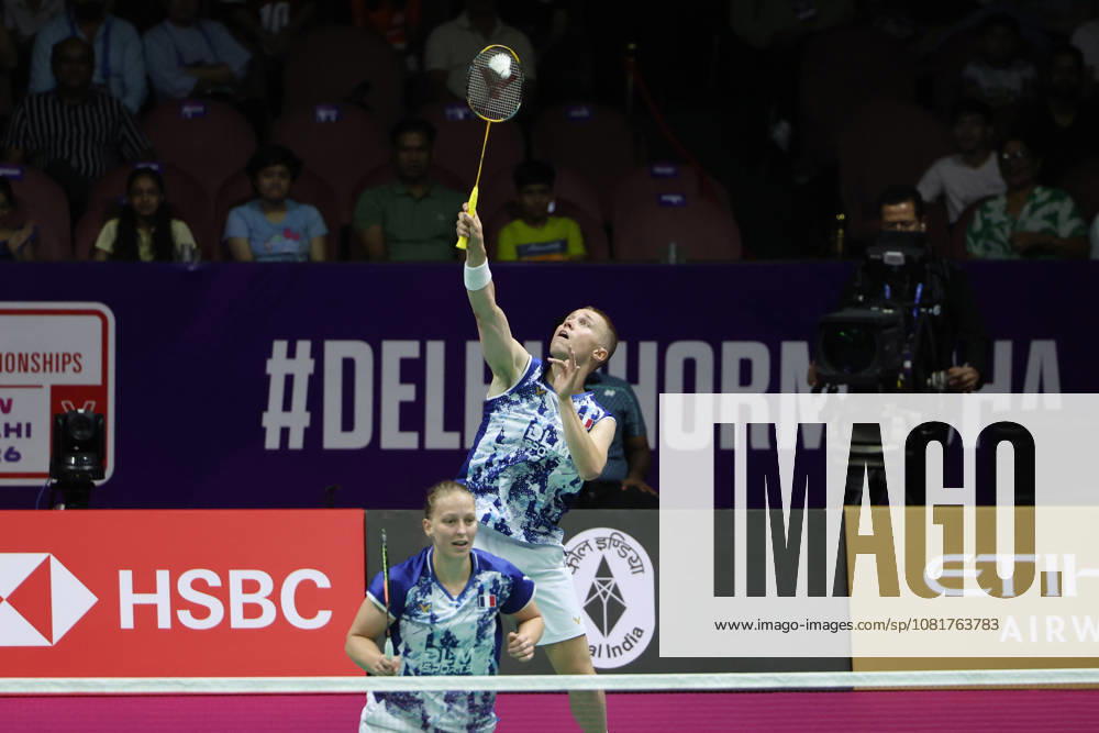 Thom Gicquel of France and Delphine Delrue of France in action during a final match of mix double during the BWF World Championships 2026 at Indira Gandhi Indoor Stadium, in New Delhi on August 23, 2026. New Delhi India