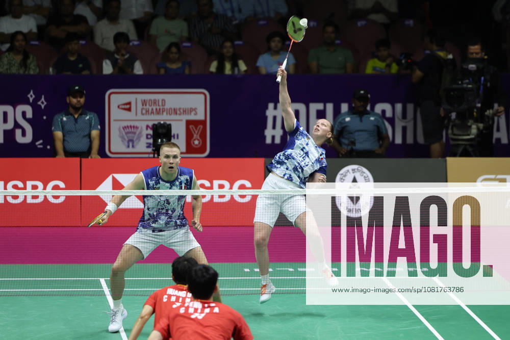 Thom Gicquel of France and Delphine Delrue of France in action during a final match of mix double during the BWF World Championships 2026 at Indira Gandhi Indoor Stadium, in New Delhi on August 23, 2026. New Delhi India