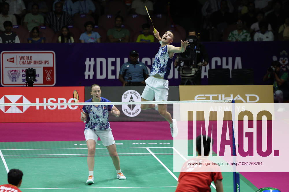 Thom Gicquel of France and Delphine Delrue of France in action during a final match of mix double during the BWF World Championships 2026 at Indira Gandhi Indoor Stadium, in New Delhi on August 23, 2026. New Delhi India