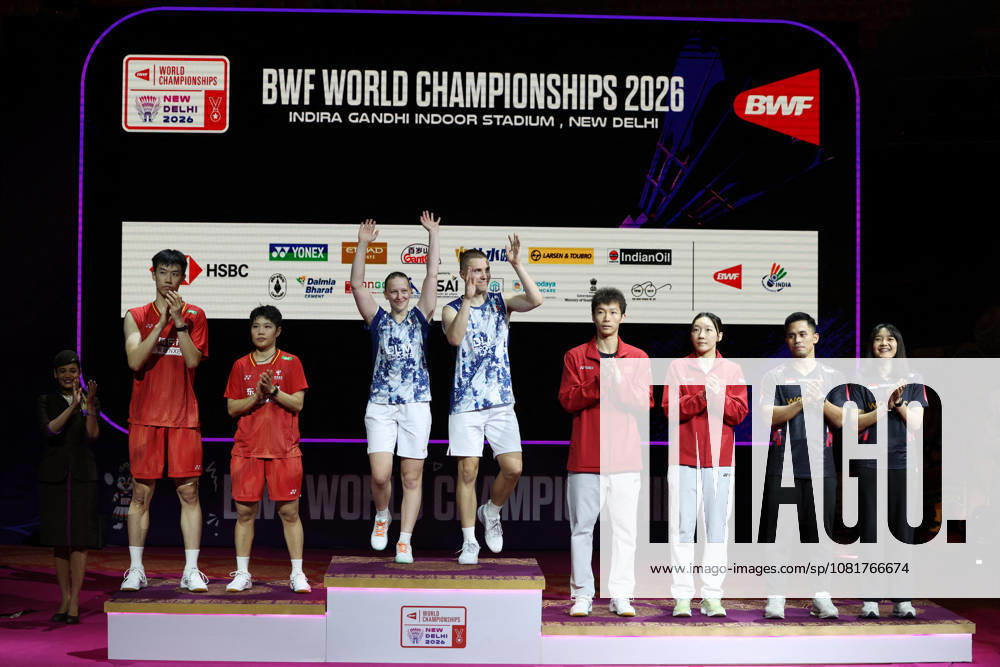 Thom Gicquel and Delphine Delrue Badminton World Champions - New Delhi Thom Gicquel of France and Delphine Delrue of France attend the medal ceremony after the final match of mixed doubles during the BWF World Championships 2026 at Indira Gandhi Indoor Stadium in New Delhi, India on August 23, 2026. Photo by Anshuman Akash ABACAPRESS.COM New Delhi India