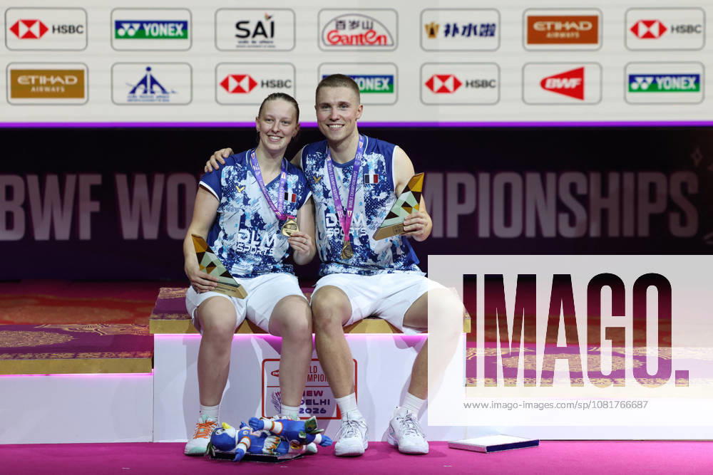 Thom Gicquel and Delphine Delrue Badminton World Champions - New Delhi Thom Gicquel of France and Delphine Delrue of France attend the medal ceremony after the final match of mixed doubles during the BWF World Championships 2026 at Indira Gandhi Indoor Stadium in New Delhi, India on August 23, 2026. Photo by Anshuman Akash ABACAPRESS.COM New Delhi India