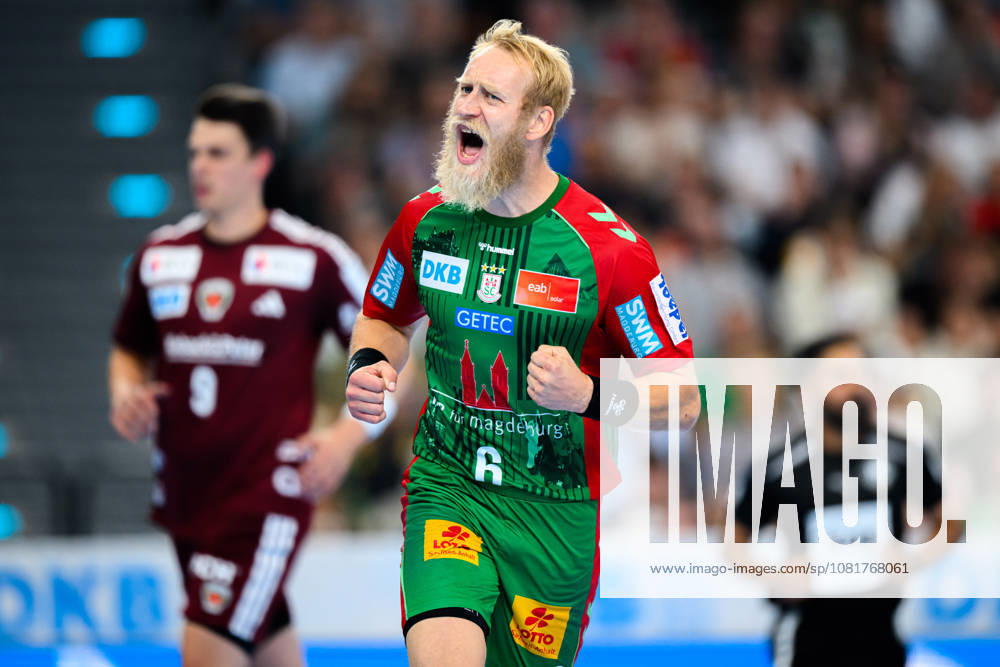 Muenchen: HBL Super Cup 2026 - SC Magdeburg - Fuechse Berlin Matthias Musche (SC Magdeburg) Jubel Freude Emotion Torjubel Torschuetze Torschütze Muenchen SAP Garden Bayern Deutschland