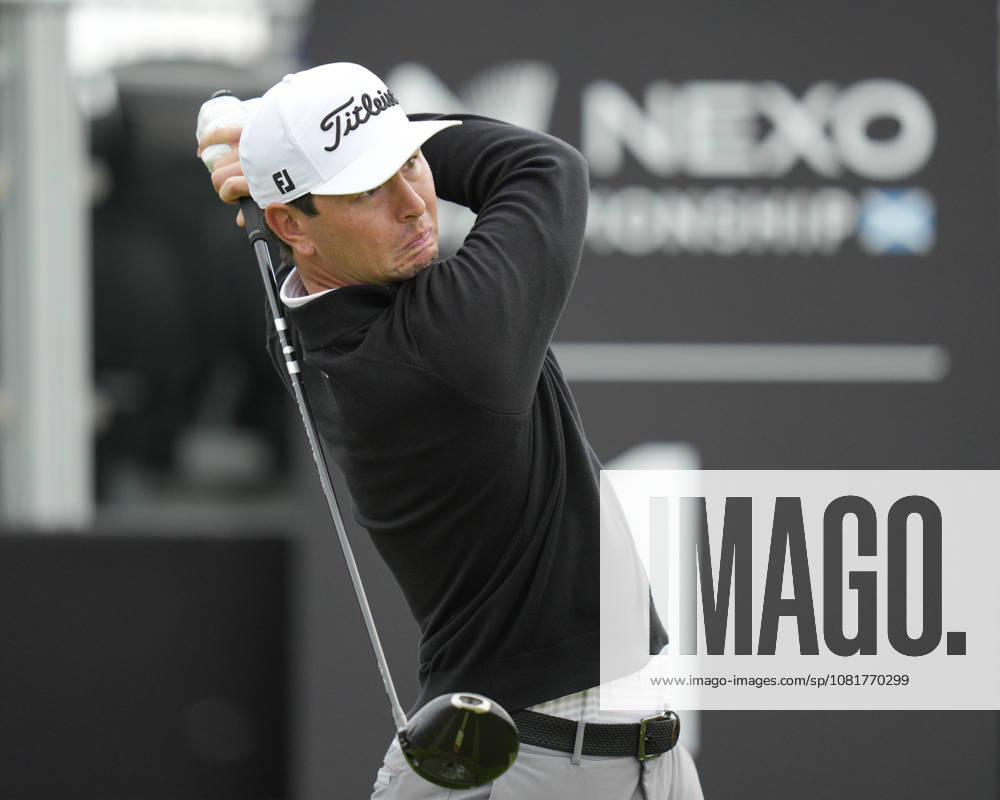 BALMEDIE, SCOTLAND - AUG 23: Jovan Rebula (RSA) plays from the first tee during Round 4 at the 2026 Nexo Championship at the Trump International Golf Links, Balmedie on August 23, 2026 in Aberdeenshire, Scotland The 2026 Nexo Championship