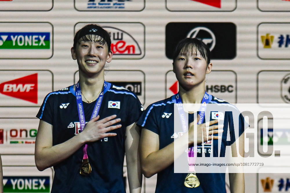 India BWF Championships 2026 South Korea s Baek Ha Na and Lee So Hee stand on the podium after winning the match against China s Liu Sheng Shu and Tan Ning during the Women s Doubles Finals of the BWF World Championships 2026 in New Delhi, India, on August 23, 2026. New Delhi Delhi India