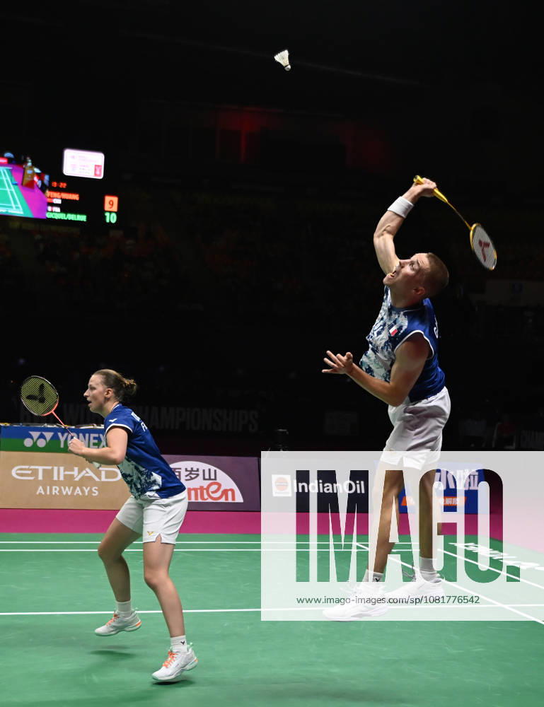 (260823) -- NEW DELHI, Aug. 23, 2026 -- Thom Gicquel (R) Delphine Delrue of France compete during the mixed doubles final match against Feng Yanzhe Huang Dongping of China at BWF World Championships in New Delhi, India, Aug. 23, 2026. ) (SP)INDIA-NEW DELHI-BADMINTON-BWF WORLD CHAMPIONSHIPS-MIXED DOUBLES JavedxDar