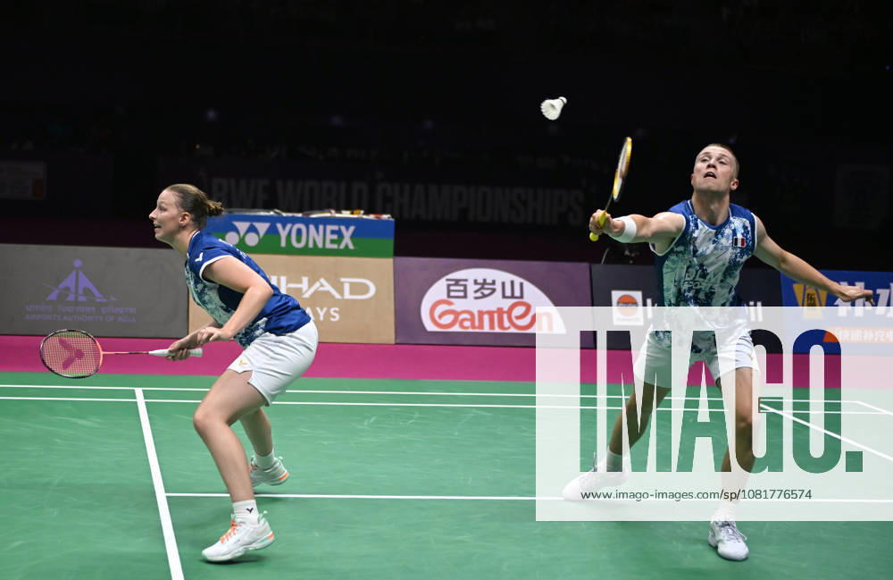 (260823) -- NEW DELHI, Aug. 23, 2026 -- Thom Gicquel (R) Delphine Delrue of France compete during the mixed doubles final match against Feng Yanzhe Huang Dongping of China at BWF World Championships in New Delhi, India, Aug. 23, 2026. ) (SP)INDIA-NEW DELHI-BADMINTON-BWF WORLD CHAMPIONSHIPS-MIXED DOUBLES JavedxDar