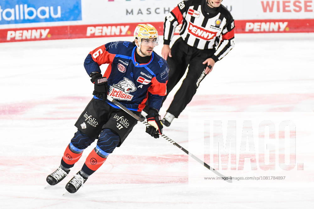 Nuernberg Ice Tigers vs. Loewen Frankfurt, Eishockey, Deutsche Eishockey Liga, Penny DEL, Vorbereitungsspiel, Gaeuboden Cup, Saison 2026 2027 am 23.08.2026 Julis Karrer (Nuernberg Ice Tigers), Eishockey Herren, Deutsche Eishockey Liga, Penny DEL, Vorbereitungsspiel, Gaeuboden Cup, Saison 2026 2027 am 23.08.2026 im Eisstadion am Pulverturm, Nuernberg Ice Tigers (blau) gegen Loewen Frankfurt (weiss)