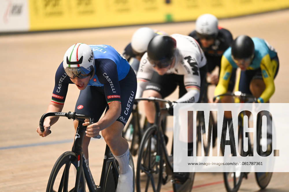 2026 UCI Junior Track World Championships Picture by Mathew Wells SWpix.com - 23 08 2026 - Cycling - 2026 UCI Junior Track World Championships - Heusden-Zolder, Flanders, Belgium - Men Keirin Round 2 - Matteo Ghirelli of Italy