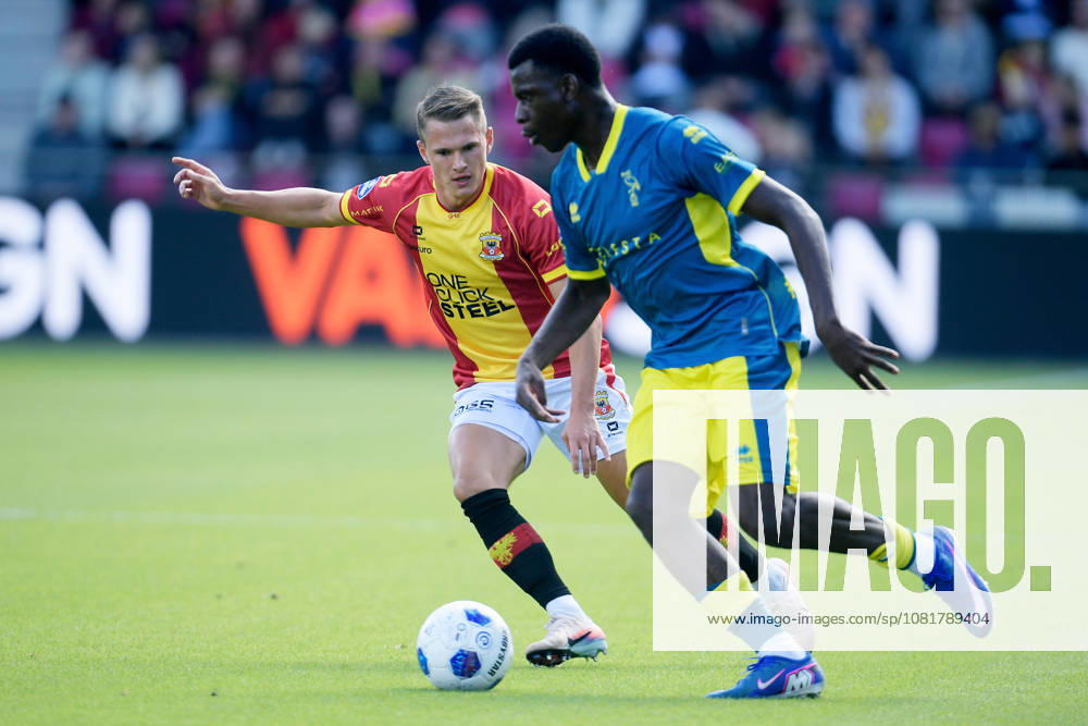 2026-08-23 Go Ahead Eagles v ADO Den Haag - VriendenLoterij Eredivisie DEVENTER, NETHERLANDS - AUGUST 23: (L-R) Mathis Suray of Go Ahead Eagles, Sekou Sylla of ADO Den Haag during the VriendenLoterij Eredivisie match between Go Ahead Eagles and ADO Den Haag at De Adelaarshorst on August 23, 2026 in Deventer, Netherlands. Deventer De Adelaarshorst Netherlands Content not available for redistribution in The Netherlands directly or indirectly through any third parties.
