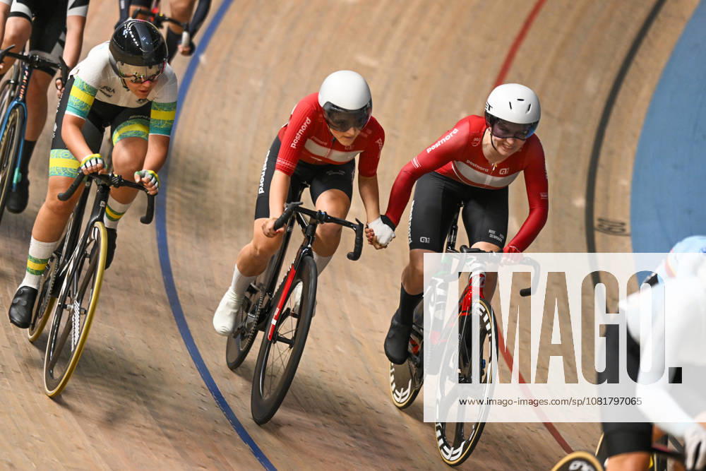2026 UCI Junior Track World Championships Picture by Mathew Wells SWpix.com - 23 08 2026 - Cycling - 2026 UCI Junior Track World Championships - Heusden-Zolder, Flanders, Belgium - Women Madison Final - Ida Fialla and Aia Marie Rasmussen of Denmark