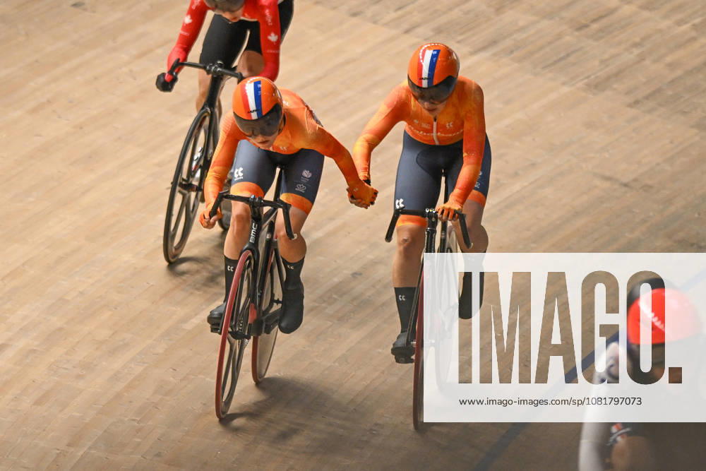 2026 UCI Junior Track World Championships Picture by Mathew Wells SWpix.com - 23 08 2026 - Cycling - 2026 UCI Junior Track World Championships - Heusden-Zolder, Flanders, Belgium - Women Madison Final - Imke Menting and Britt Jeucken of Netherlands