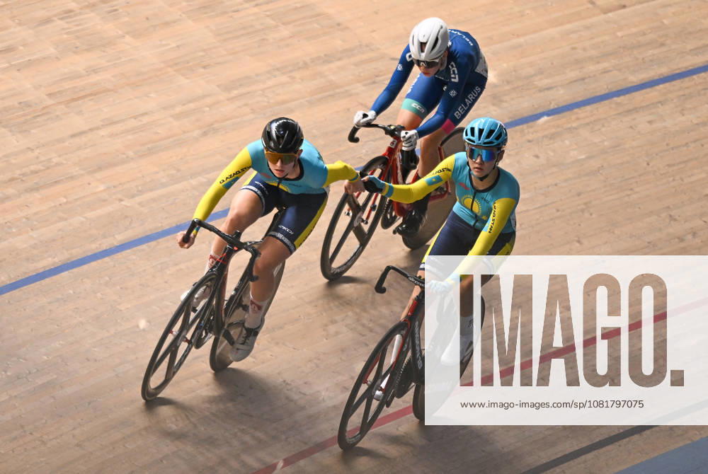 2026 UCI Junior Track World Championships Picture by Mathew Wells SWpix.com - 23 08 2026 - Cycling - 2026 UCI Junior Track World Championships - Heusden-Zolder, Flanders, Belgium - Women Madison Final - Aruzhan Kabdulova and Vitalina Khoruzhaya of Kazakhstan