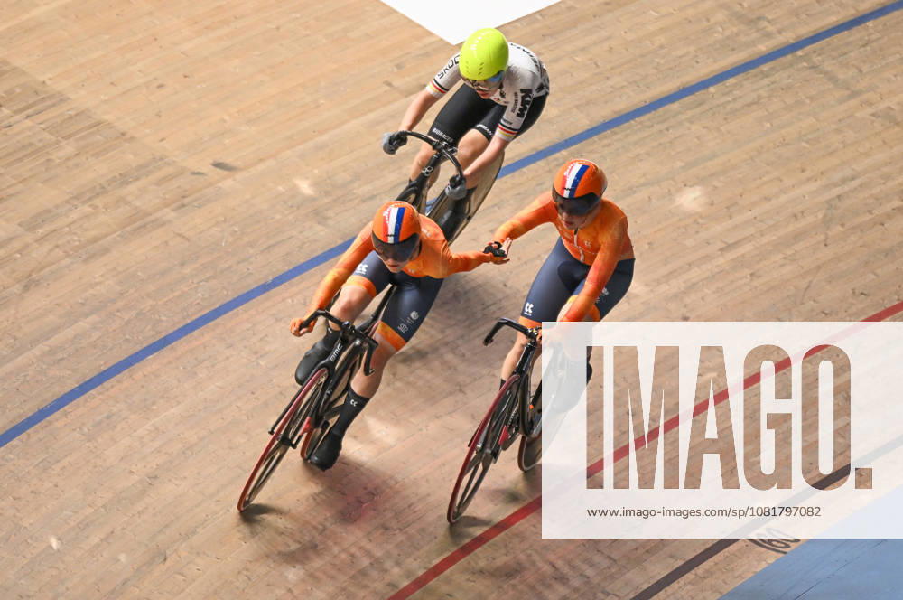 2026 UCI Junior Track World Championships Picture by Mathew Wells SWpix.com - 23 08 2026 - Cycling - 2026 UCI Junior Track World Championships - Heusden-Zolder, Flanders, Belgium - Women Madison Final - Imke Menting and Britt Jeucken of Netherlands