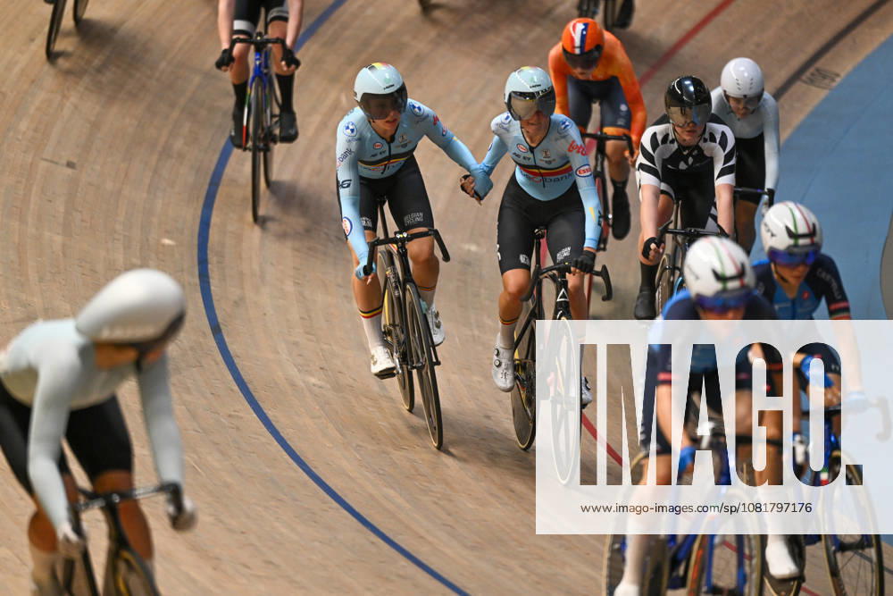 2026 UCI Junior Track World Championships Picture by Mathew Wells SWpix.com - 23 08 2026 - Cycling - 2026 UCI Junior Track World Championships - Heusden-Zolder, Flanders, Belgium - Women Madison Final - Anna Meeusen and Laura Five of Belgium