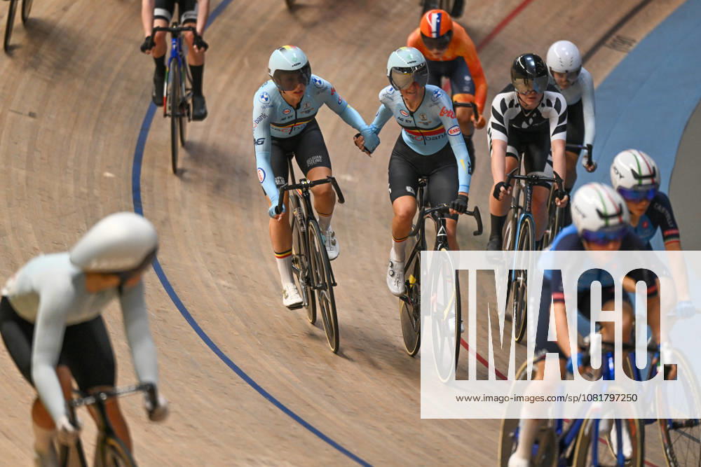 2026 UCI Junior Track World Championships Picture by Mathew Wells SWpix.com - 23 08 2026 - Cycling - 2026 UCI Junior Track World Championships - Heusden-Zolder, Flanders, Belgium - Women Madison Final - Anna Meeusen and Laura Five of Belgium