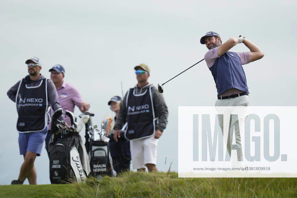 BALMEDIE, SCOTLAND - AUG 23: Scott Jamieson (SCO) plays from the fourteenth tee during Round 4 at the 2026 Nexo Championship at the Trump International Golf Links, Balmedie on August 23, 2026 in Aberdeenshire, Scotland The 2026 Nexo Championship