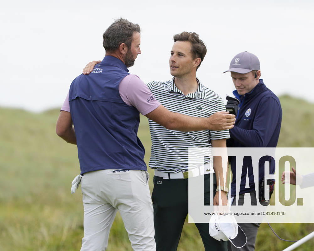 BALMEDIE, SCOTLAND - AUG 23: Scott Jamieson (SCO) is congratulated by Matthew Jordan after winning the 2026 Nexo Championship at the Trump International Golf Links, Balmedie on August 23, 2026 in Aberdeenshire, Scotland The 2026 Nexo Championship