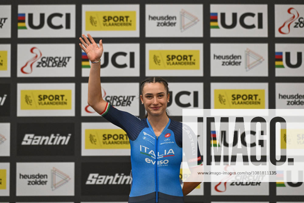 2026 UCI Junior Track World Championships Picture by Mathew Wells SWpix.com - 23 08 2026 - Cycling - 2026 UCI Junior Track World Championships - Heusden-Zolder, Flanders, Belgium - Women Keirin Final - Maya Ferrante of Italy wins the Gold Medal