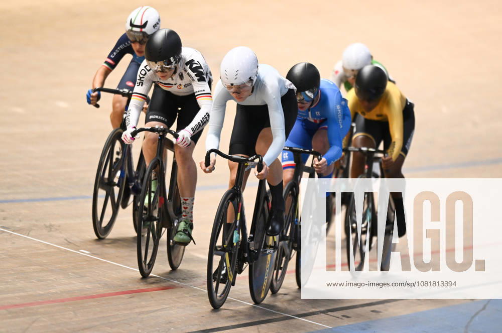2026 UCI Junior Track World Championships Picture by Mathew Wells SWpix.com - 23 08 2026 - Cycling - 2026 UCI Junior Track World Championships - Heusden-Zolder, Flanders, Belgium - Women Keirin Semifinals - Veronika Solozobova of AIN, Lara Colberg of Germany