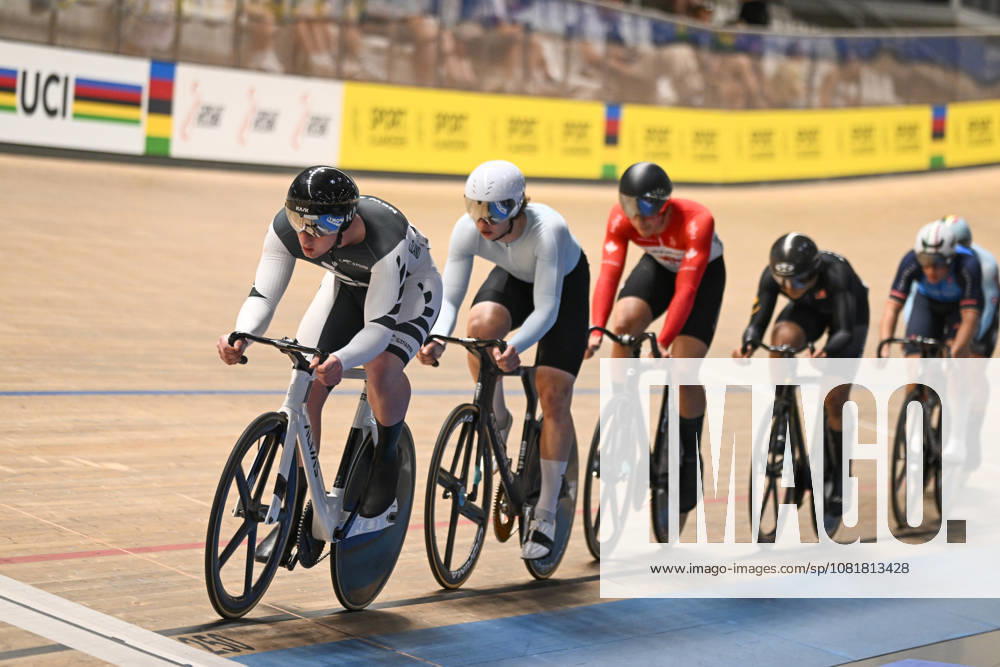 2026 UCI Junior Track World Championships Picture by Mathew Wells SWpix.com - 23 08 2026 - Cycling - 2026 UCI Junior Track World Championships - Heusden-Zolder, Flanders, Belgium - Men Keirin Semifinals - Cooper Nilsson of New Zealand, Nikita Butenko of AIN