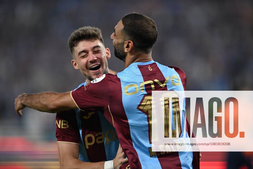 Trabzonspor v Basaksehir - Turkish Super Lig TRABZON, TURKIYE - AUGUST 23: Mohamed Salah of Trabzonspor celebrates with his teammate Ernest Muci after scoring a goal during the Turkish Super Lig week 2 football match between Trabzonspor and Istanbul Basaksehir at Papara Park in Trabzon, Turkiye on August 23, 2026. Hakan Burak Altunoz Anadolu Trabzon Turkey. Editorial use only. Please get in touch for any other usage.