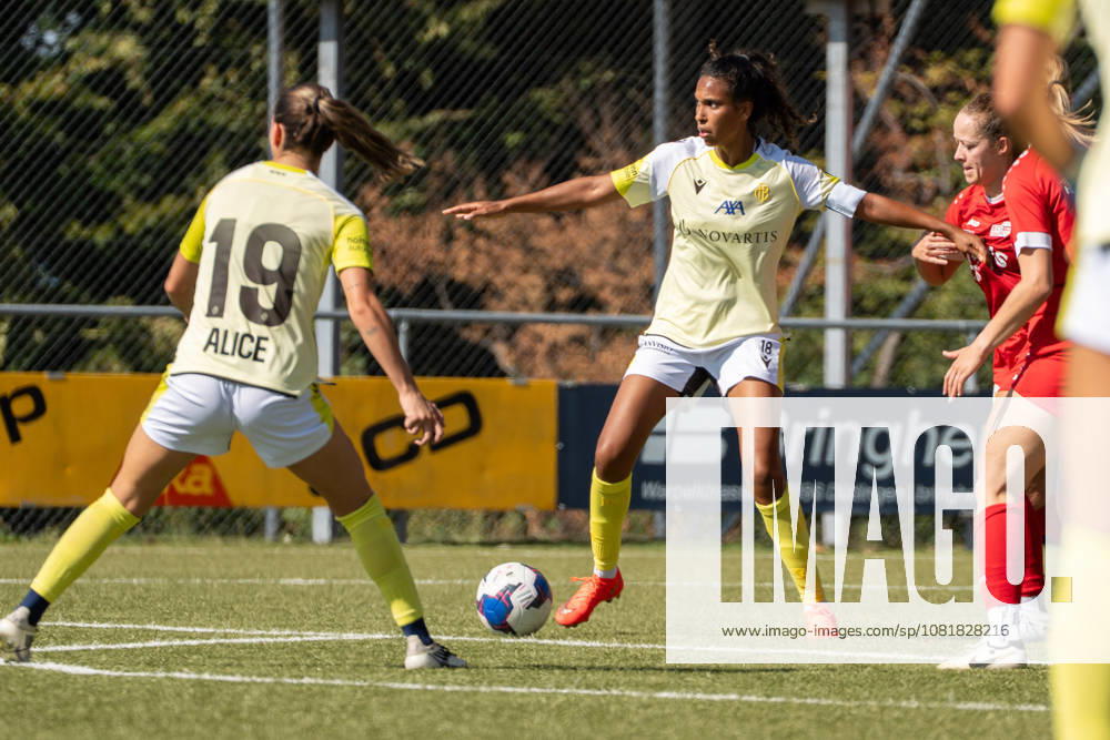 DÜDINGEN, FRIBOURG - AUGUST 23: Coumba Louisa Sow of FC Basel 1893 keeps possession of the ball during the AXA Women?s Swiss Cup match between SC Düdingen and FC Basel 1893 at FKB Stadion Birchhölzli on August 23, 2026 in Düdingen, Fribourg, Switzerland.