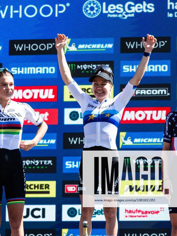 UCI coupe du monde Cross country elite femmes Compagnon Michel MAXPPP - Les Gets 23 08 2026 UCI coupe du monde Cross country elite femmes 1ere Frei Sina Suisse 2eme Rissved Jenny Suede 3eme Blunk Savilia USA The 2026 UCI Mountain Bike World Series