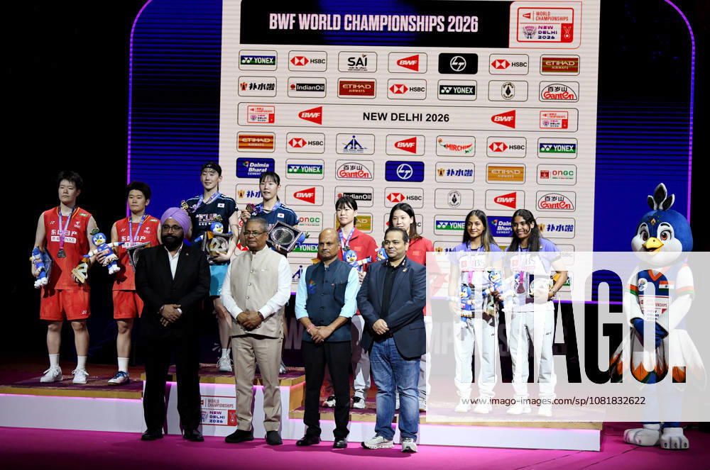 2026 BWF World Championships: Medallists of Women s Doubles New Delhi, Aug 23 (ANI): (L-R) China s Liu Sheng Shu and Tan Ning (Silver), South Korea s Baek Ha-na and Lee So Hee (Gold), China s Li Yi Jing and Luo Xu Min (Bronze), and India s Treesa Jolly and Gayatri Gopichand Pullela (Bronze) from the women s doubles category stand on the podium with their medals at the BWF World Championships at Indira Gandhi Indoor Stadium, in New Delhi on Sunday. NEW DELHI Delhi India