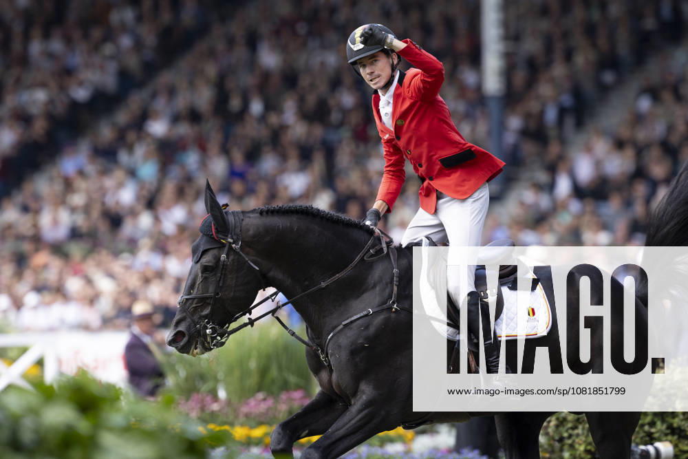 Thibeau SPITS (BEL) auf Impress-K van t Kattenheye Z, Freude, Lachen, geballte Faust, nach dem Zielsprung, gewinnt Silber, Einzelaktion, Aktion, Springen S3, Umlauf B, FEI Jumping World Championship, WM, Weltmeisterschaft - Individual Final - LONGINES-Preis, am 23.08.2026, FEI Reit Weltmeisterschaft Aachen 2026 vom 11. - 23.08.2026 in Aachen Deutschland; Â
