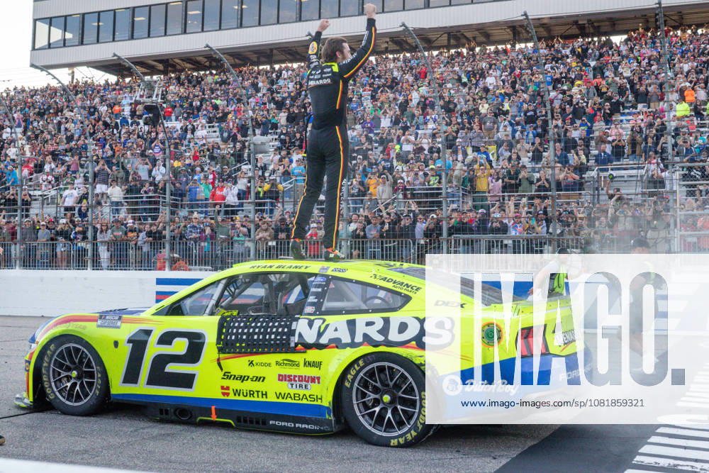 LOUDON, NH - AUGUST 23: Ryan Blaney ( 12 Team Penske Menards Dutch Boy Ford) celebrates winning the NASCAR, Motorsport, USA Cup Series Dollar Tree 301 on August 23, 2026, at New Hampshire Motor Speedway in Loudon, NH. (Photo by David Hahn Icon Sportswire) AUTO: AUG 23 NASCAR Cup Series Dollar Tree 301 Icon260823021