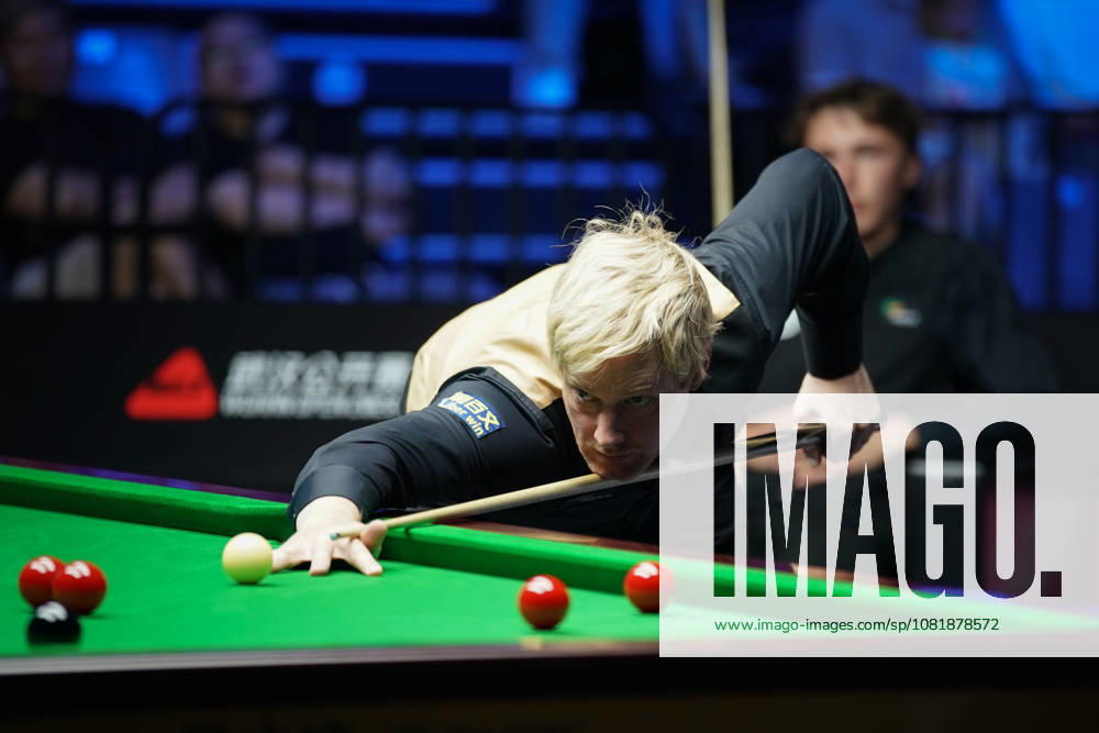 Neil Robertson of Australia plays a shot in the second round match against Ben Mertens of Belgium on day 2 of Wuhan Open 2026 at the Optics Valley Gymnasium of Huazhong University of Science and Technology on August 24, 2026 in Wuhan, Hubei Province of China.