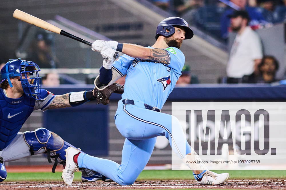 Blue Jays outfielder Nathan Lukes (38) hits a three-run home run against the Kansas City Royals during the fourth inning of a Major League Baseball game in Toronto on Aug. 26, 2026. Canada News - August 26, 2026 - ZUMAc35_ 20260826_zaf_c35_073
